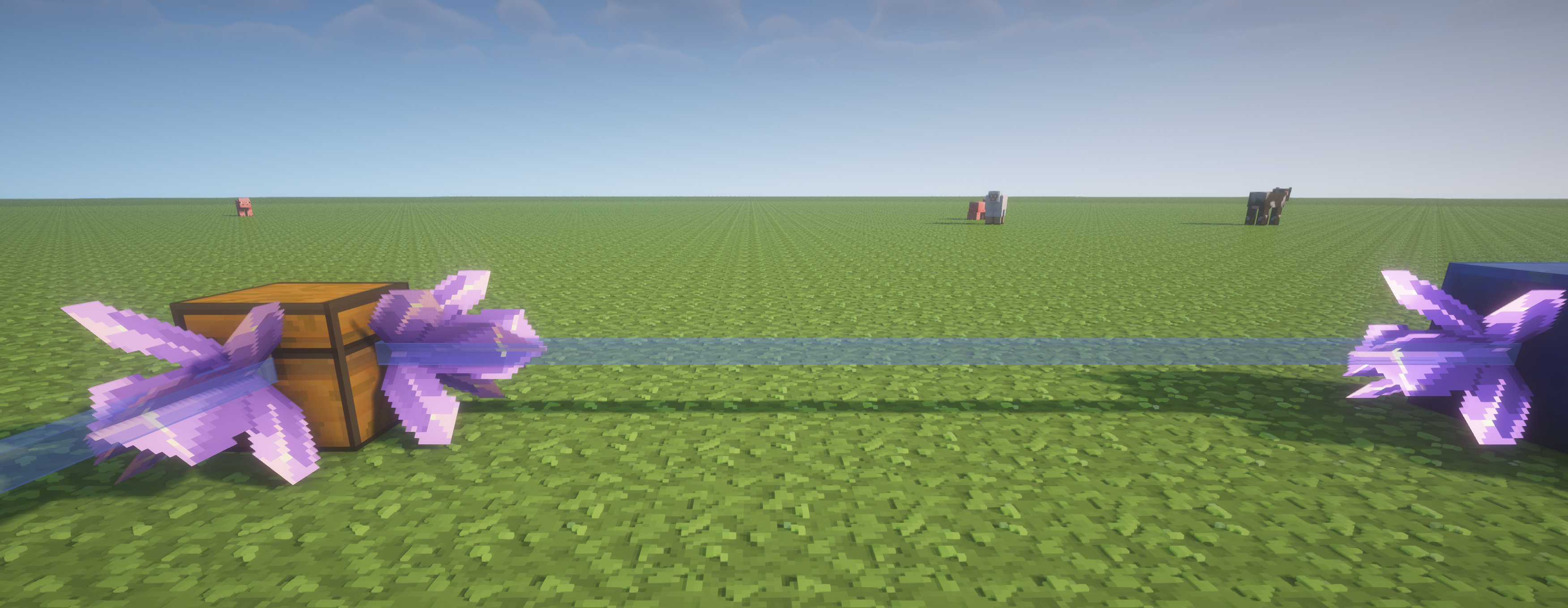 A chest with amethyst crystal ports connected directly to item links