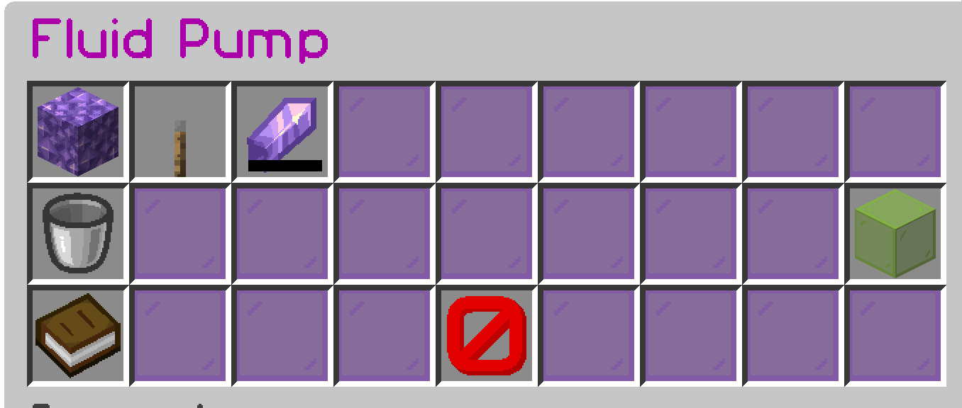Fluid Pump menu and area information